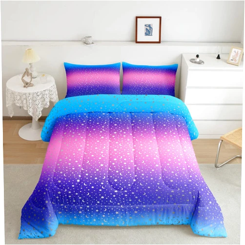 Feelyou Magical Fantasy Bedding Set for Girls Boys Starry Sky Blue Purple Pink Gradient Comforter Set Galaxy Moon Star Comforter Room Decor Starry Sky Duvet Set Twin Size Quilt Boys