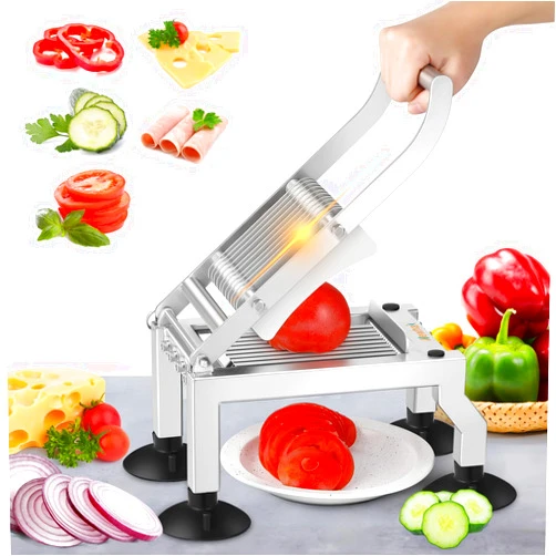 Newhai Commercial Tomato Slicer 0.4”/10mm Thickness Manual Tomato Cucumber Onion Ham Egg Cutter Heavy Duty Stainless Steel Slicer Tool with 4 Suction Cups for Restaurant Home Use
