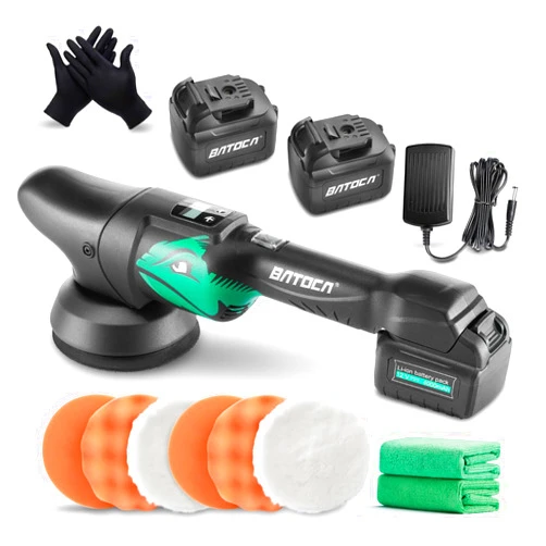 BATOCA S2 Cordless Car Polisher, Dual Action Car Buffer Polisher for Detailing, 2pcs 4000mAh Batteries, LCD Display with 6 Variable Speed 2000- 4500 RPM Portable Polisher Kit with Pads for Sanding