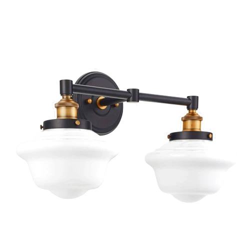 Linea di Liara Lavagna Farmhouse Matte Black Bathroom Light Fixtures Over Mirror Black and Gold 2-Light Bathroom Vanity Light Fixture Milk Glass Shades Modern Vanity Lights, UL Listed