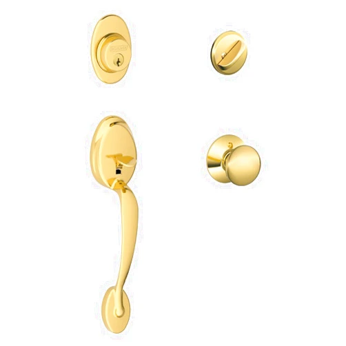 SCHLAGE Plymouth Single Cylinder Handleset and Plymouth Knob, Bright Brass (F60 PLY 605)