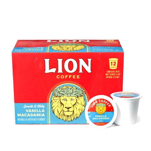 Lion Coffee Vanilla Macadamia Flavored Medium Roast Coffee, Single-Serve Coffee Pods, Compatible with Keurig Brewers, Hawaiian Inspired Taste - (12 Count Box)