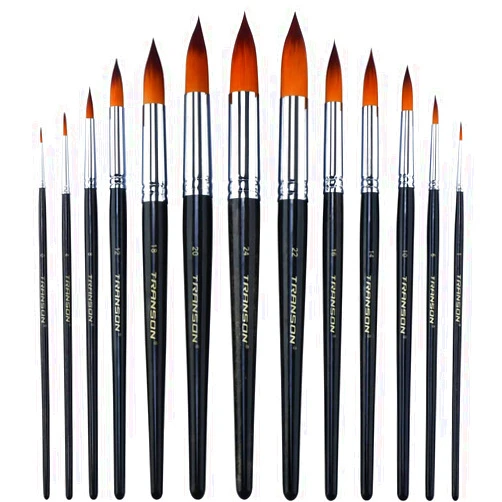 Transon 13pcs Round Paint Brush Set Synthetic Bristle Complete Round Brush Set for Watercolor Acrylic Gouache Ink Tempera