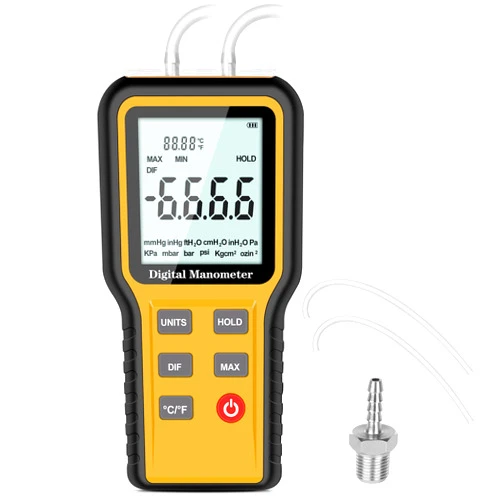 Leaton Manometer, Professional Air Pressure Meter, Dual-Port HVAC Digital Manometer Gas Pressure Tester,12 Selectable Units Differential Pressure Gauge, (Included Battery)