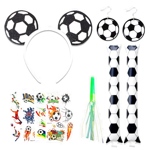 HOM2SAMSY 2026 World Soccer Cup Fan Cheering Kit for Women Adults– Soccer Ball Accessories with Headband, Earrings, Temporary Tattoos, Thunder Sticks & Whistle, Patriotic Game Day Gear for Soccer Party Favors