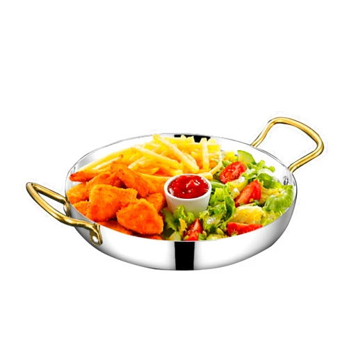 SPVRIKTE Stainless Steel Spanish Paella Pan 24/28/32/36cm Nonstick Skillet Servings Platter with Riveted Handles Skillet Cookware for Restaurants and Home Cooking (24cm,Silver)
