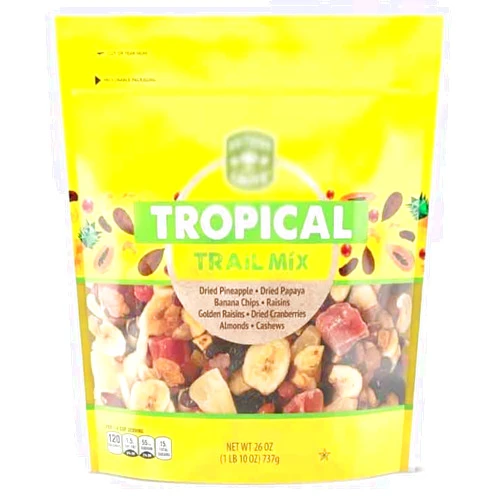 Generic Tropical Southern Grove Trail Mix: Dried Pineapple, Papayas, Golden Raisins, Cranberries, Almonds, Cashew Nuts, Banana Chips, 26oz Jumbo Bag
