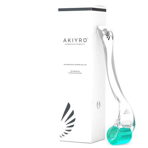 AKIYRO Derma Roller Titanium - 0.30mm Microderm Roller - Microneedle Roller with Case-Personal Use Microneedling Roller -192 Micro Needle Dermal Roller - At Home Microdermabrasion Face Roller (Green)