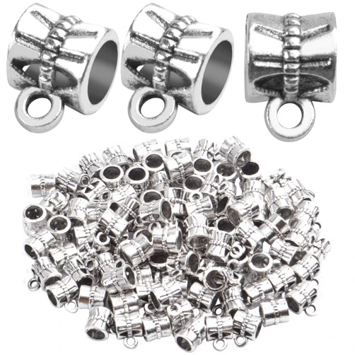 Aylifu 100pcs Silver Bail Beads Bracelets Charms Dangle Connectors Tibetan Spacer Beads for Jewelry Making Crafts DIY