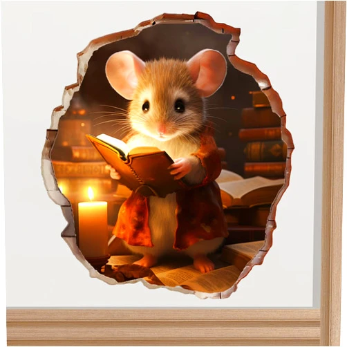 NEXIHOO 2x Mouse Hole 3D Wall Stickers-Mouse Reading Book,Mouse Hole Decal, Mouse Wall Decal,Handmade Wall Clings,Mouse Wall Stickers & Murals,Wall Decor For Home, Kids Room,Gift Idea