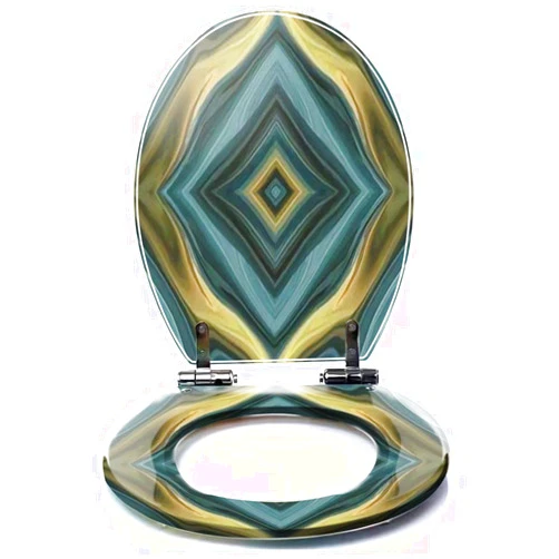 DERUINVAIO Colored Toilet Seat with Slow Close, Pale blue gold marble Resin Toilet Seats, Easy to Install, Easy to Clean Heavy Duty Deluxe Toilet Seat, pattern5