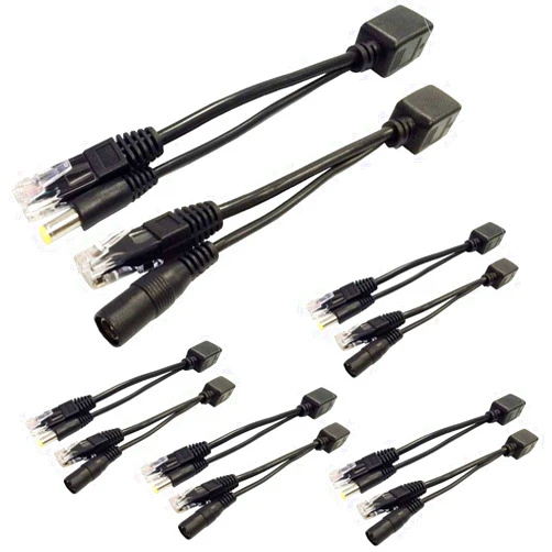 Exgoofit 5 Pairs Passive PoE Injector and PoE Splitter Kit with 5.5x2.1 mm DC Connector RJ45 Power Over Ethernet