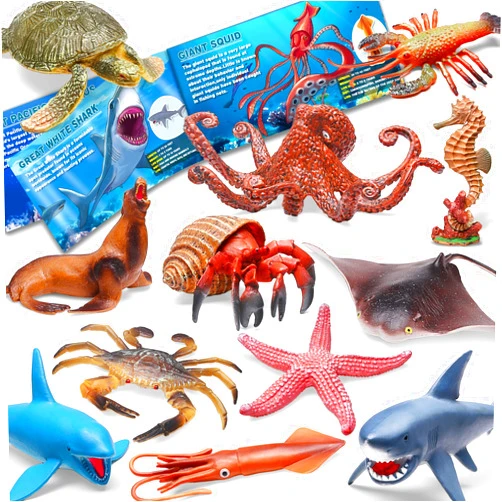 KarberDark 12 Pack Ocean Sea Animal Toys with Educational Booklet for Kids, Realistic Soft Plastic Sea Creatures Model Figures for Toddler Boys Girls, Under the Sea Party Favor, Birthday Gifts water table Toy
