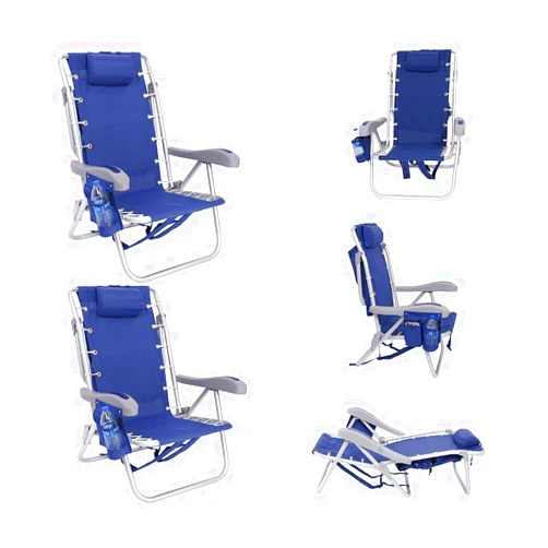BeachMall Ultimate Heavy Duty Aluminum Folding Backpack Beach Chair for Adults | Lay Flat, 5 Reclining Positions | Removable Insulated Cooler Pouch | 300 lbs Weight Capacity