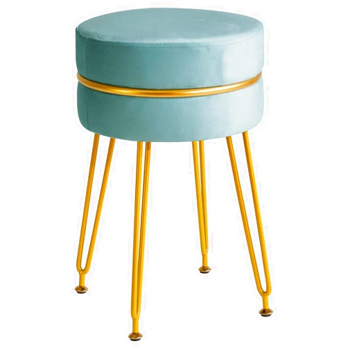 IBUYKE Modern Velvet Round Footstool Ottoman, Vanity Chair for Makeup Room, Vanity Stool Foot Rest with Gold Legs, Modern Accent Stools for Bedroom, Living Room, Entryway, Offices, Blue LG-40H