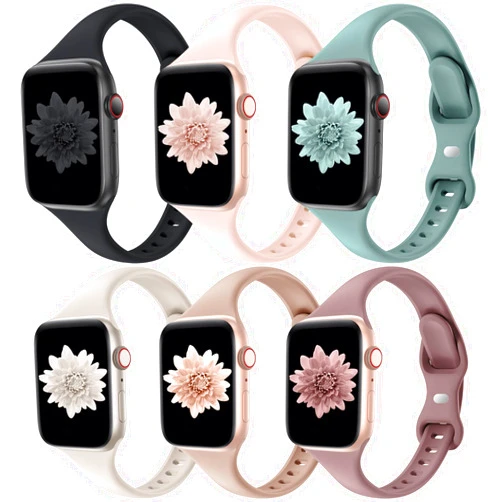 Distore 6 Pack Bands Compatible with Apple Watch 38mm 40mm 41mm 42mm 44mm 45mm 49mm, Slim Thin Narrow Replacement Soft Silicone Sport Strap for iWatch Series Ultra/Ultra 2 9/8/7/6/5/4/3/2/1 SE Women Men