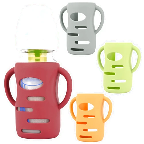 HUAKENER 4 Pack Silicone Sleeves with Handles for Dr Brown Baby Bottles, Anti Breakage Baby Bottles Holder, Compatible Dr Brown Wide-Neck Baby Bottles 9 oz