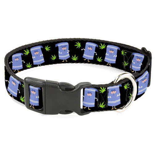 Buckle-Down Comedy Central Pet Collar, Dog Collar Plastic Buckle, South Park Towlie and Scattered Pot Leaves Black, 11 to 16.5 Inches 1.0 Inch Wide