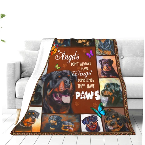 NDOJZL My Angel Dog Rottweiler Sofa Blanket Lightweight Travel Blanket, Decorative Comfortable Warm Cozy Flannel Throw Blankets for Kids 40