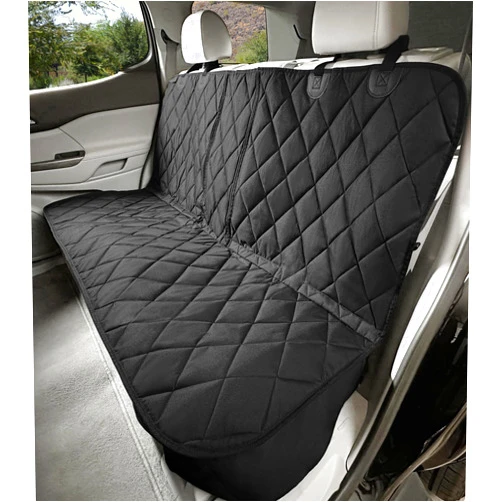 4Knines Dog Seat Cover Without Hammock for Fold Down Rear Bench Seat 60/40 Split and Middle Seat Belt Capable - Heavy Duty - Black Regular - Fits Most Cars, SUVs, and Small Trucks