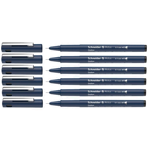 Schneider Pictus Fineliner Pens Line Width 0.1 mm Pack of 6 Black