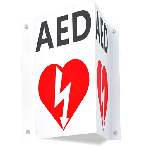 NLShan AED Projecting Sign With AED Graphic, 5'' x 9'' Plastic Panel with 4 Pre-Drilled Mounting Holes & Double Sided Tapes, AED Wall Mounted Sign for Outdoor & Indoor