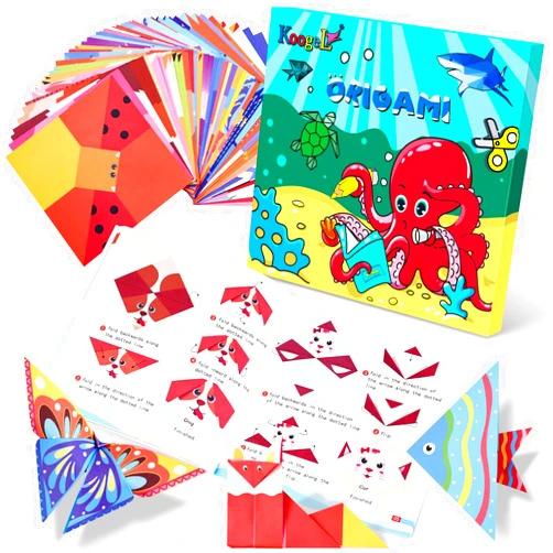 Koogel 120 Sheets Origami Kit for Kids, Colorful Origami Paper with Instructional Book Double Sided Square Paper Easy Folding Paper for Beginners Crafts