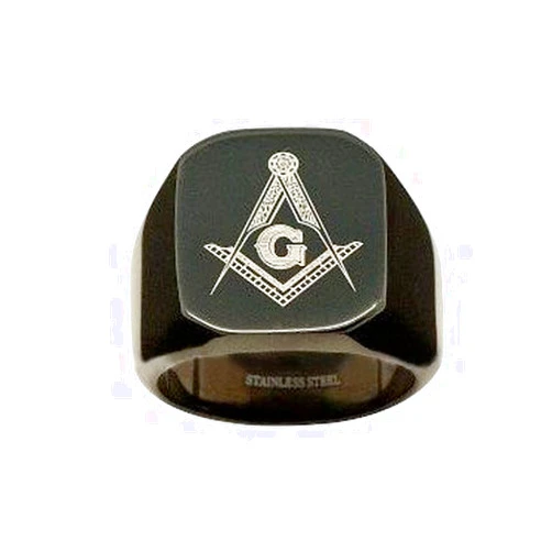 C&D Masonic Jewelry / Mason Zone Masonic Rings for Men - Black Flat Face Stainless Steel Masonic Rings for Men. Freemason Ring/Masonic Jewelry for Free Masonry Lodge Member