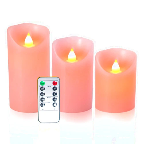 OSHINE Pink Flameless Candles with Remote, Large 3 Pack Battery Operated Candles with 24H Timer, Led Candles Flickering Realistic Battery Candles Electric Candle for Gifts Home Wedding Holiday Decor