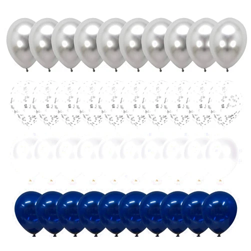 Hiquaty Navy Blue and Silver Confetti Balloons, 50pcs 12 inch Metallic Silver and White Pearl Party Balloons for Shower Wedding Engagement Birthday Graduation Supplies