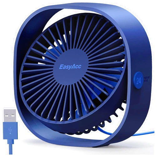 EasyAcc USB Small Desk Fan, Slumber Pod Fan [360°Rotatable Head &Powerful ] 3 Speeds Portable Personal Table Travel Fan for Sleeping Desk Cruise Ship Dorm Bedroom Office (No Battery)