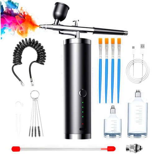 COSSCCI Airbrush Kit with Compressor 48PSI Cordless Airbrush for Nails 1800mAH Rechargeable Non-Clogging Airbrush Set with 0.3/0.5mm Nozzle Air Brush Spray Kit for Model Paints Makeup Cake Decor Barber