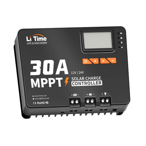 LiTime 30 Amp MPPT 12V/24V/Auto DC Input Solar Charge Controller Build-in Bluetooth Module, Parameter Adjustable LCD Display LED Indicators Solar Panel