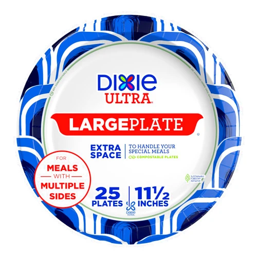 Dixie Ultra, Large Paper Plates, 11 Inch, 25 Count, 3X Stronger*, Heavy Duty, Microwave-Safe, Soak-Proof, Cut Resistant, Great for Heavy, Messy Meals