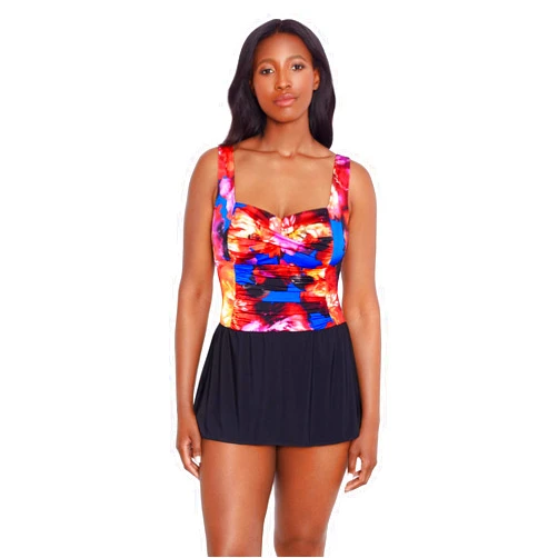 Longitude Women's Swimwear Twist Shirred Long Torso Soft Cup One Piece Swimdress