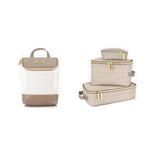 Itzy Ritzy Insulated Bottle Bag – Keeps Bottles Warm or Cool & Packing Cubes - Set of 3 Packing Cubes or Travel Organizers; Each Cube Features a Mesh Top, Double Zippers and a Fabric Handle; Taupe