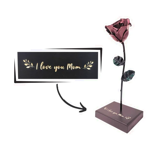 Forging Art Bcn Hand-forged Eternal Wrought Iron Rose with Base (Red/Green Mom)