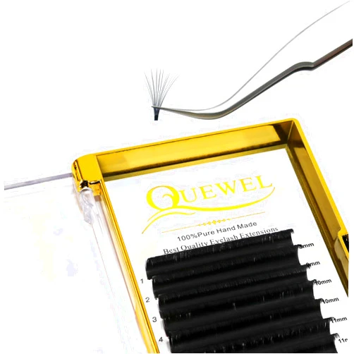 QUEWEL Volume Eyelash Extensions | 0.03-0.12mm | C/CC/D/DD Curl | 8-25mm Length | Easy Fan 2D-20D Self Fanning Volume Lashes 0.07D Mix-8-15mm Long Lasting Blooming Lashes(0.07D Mix8-15)