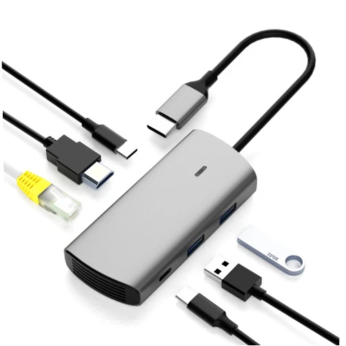 IDISON 6-in-1 USB C Hub with 4K HDMI, 2 USB 3.0 Ports USB C PD 1Gbps Ethernet Compatible with Laptop, MacBook Pro, MacBook Air, iPad, XPS, and More
