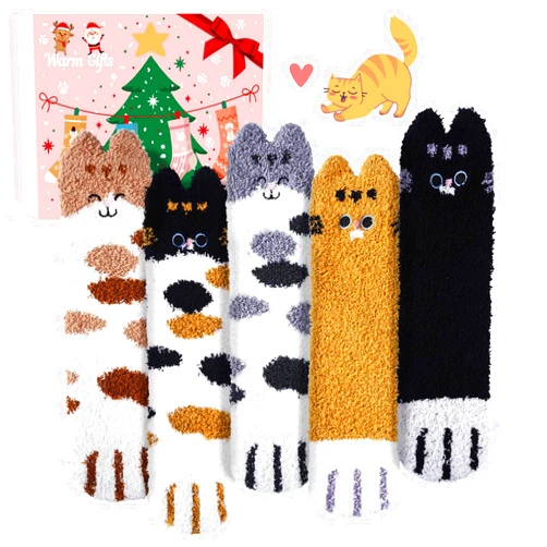 URECOVER Cute Cat Socks for Women Soft Warm Fluffy Fuzzy Socks Christmas Stocking Stuffers Birthday Gift for Teen Girls Mom