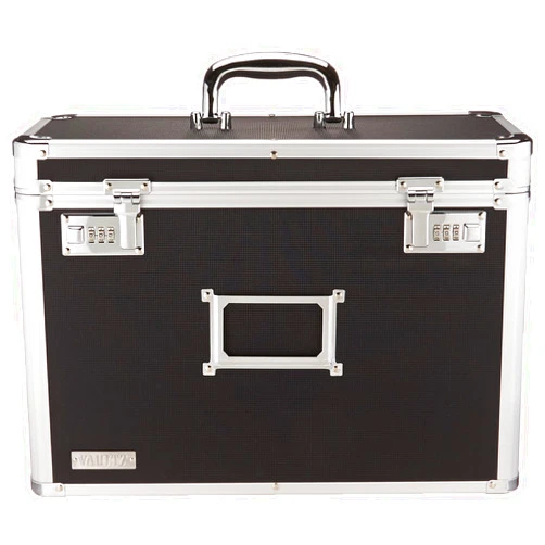 Vaultz File Organizer Storage Box - 14 x 7.25 x 12 Inch Legal Size, Portable Locking Storage Totes with Dual Combination Locks for Filing Office Documents - Black