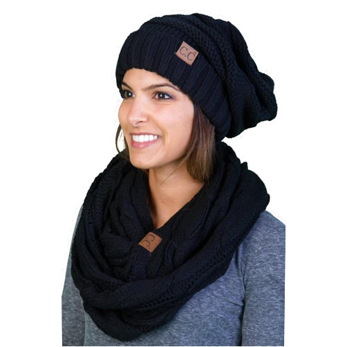 Funky Junque Oversized Slouchy Beanie Bundled with Matching Infinity Scarf