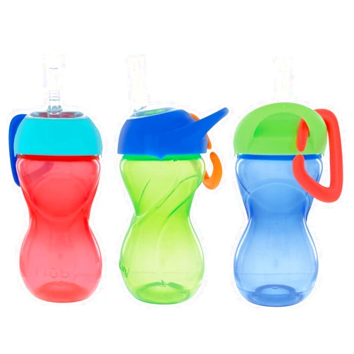 Nuby No-Spill Clik-It Flexi Straw Sippy Cup with Carabiner Clip - (3-Pack) 10 oz - Baby Sippy Cup for 6+ Month Old with Easy Grip - Red/Green/Blue