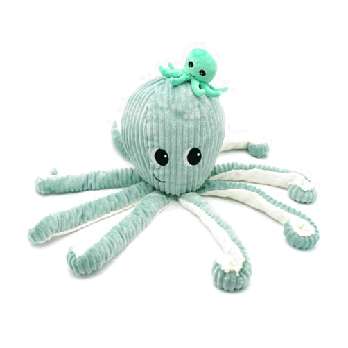 LES DÉGLINGOS Les Déglingos - Filou The Octopus manan and her Baby 65 cm - Mint - Les PTIPOTOS - Soft Toy for Babies - Baby Soft Toy - Newborn Gift
