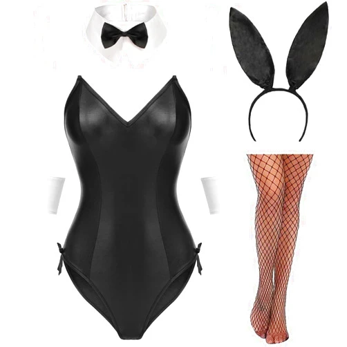 Avidlove Women Bunny Costume Lingerie Sets for Women Sexy Halloween One Piece Bodysuit Stockings Set（7-Piece Set）