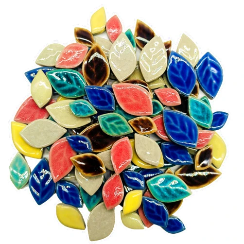 EDFLIFE Glazed Ceramic Mosaic Tiles for Crafts, 1.1lb Leaf Petal Tiles for Mosaic Crafts, Assorted Porcelain Ceramic Tiles for Mosaic Making Kits Art Projects and Outdoor Decorations