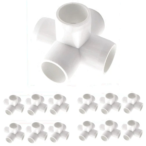 KZU 12 Pack 5-Way Pvc Fitting, 1 inch PVC Connector, Pipe Fittings Cross Connector Furniture Grade Fitting Elbow for Shelf Garden Support, Greenhouse Shed, Tent