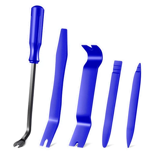 LivTee 5 pcs Auto Trim Removal Tool Kit, No Scratch Plastic Pry Tool Kit - Interior Door Panel Clip Fastener Removal Set for Vehicle Dash Radio Audio Installer (Blue)