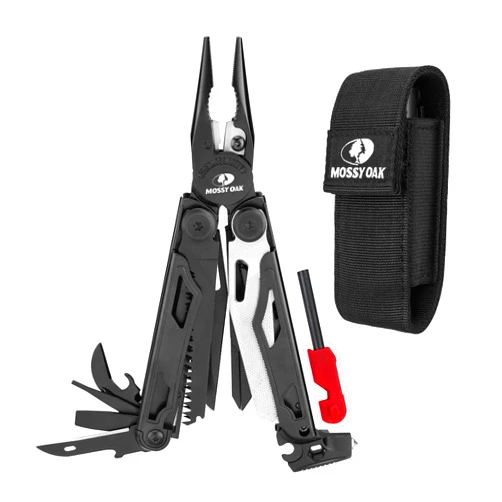MOSSY OAK Multitool, 19-in-1 Stainless Steel Multi Tool Pliers, Survival Tools with Fire Starter, Window Breaker, Whistler, Self-locking EDC Gear with Sheath for Outdoor, Survival, Camping, Hiking