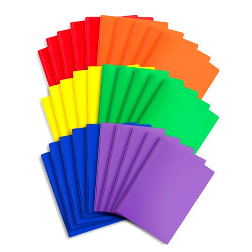 Blue Summit Supplies 30 Plastic Two Pocket Folders with Prongs, Assorted Color, Durable Poly 2 Pocket Folders with Clasps, Letter Size, Bulk 30 Pack